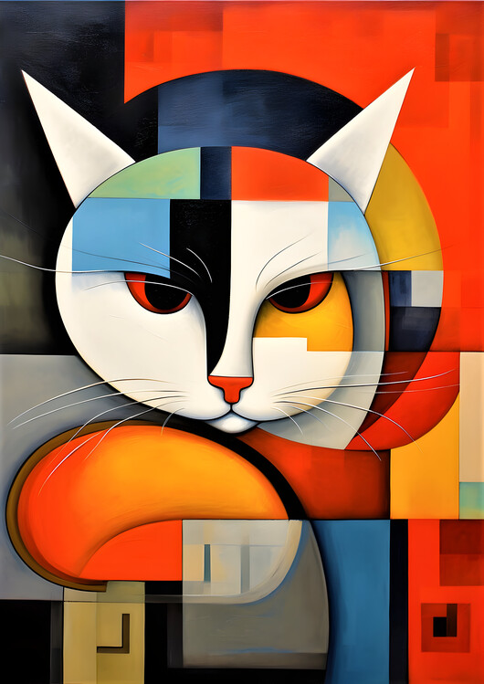 Poster Abstract Cat in Bauhaus Style