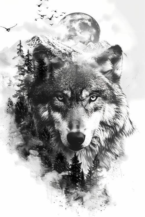 Poster Black and white wolf