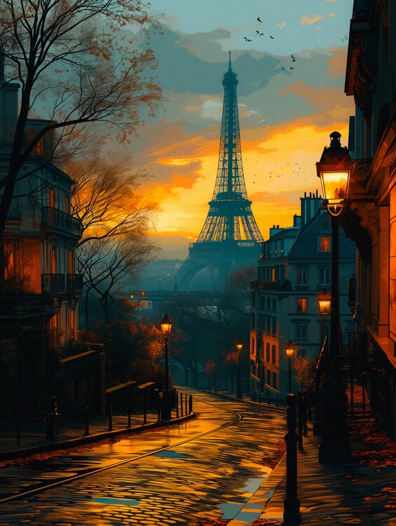 Poster Paris At Dusk - Vintage Travel Poster
