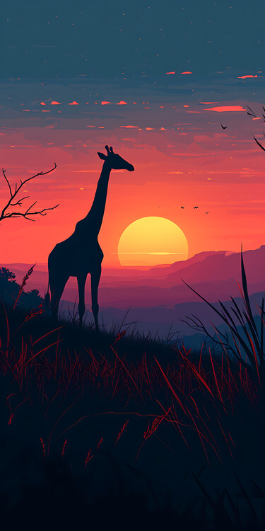 Poster Giraffe in sunset