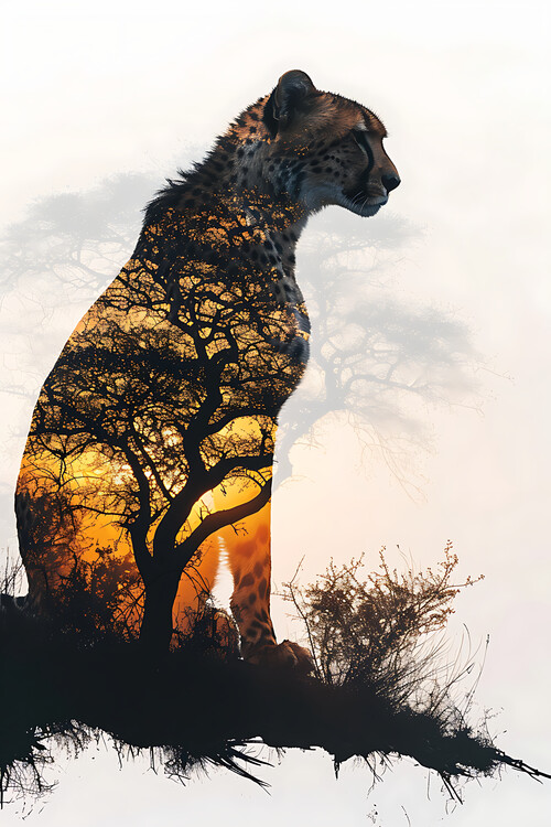 Poster Silhouette of cheetah with double exposure