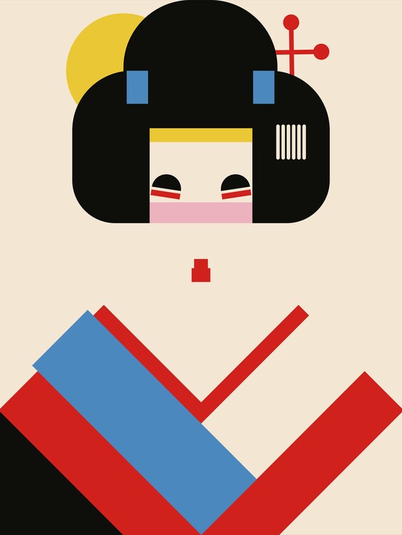 Levně Plakát, Obraz - Geisha Girl Geometric Illustration, Retrodrome, 30 × 40 cm