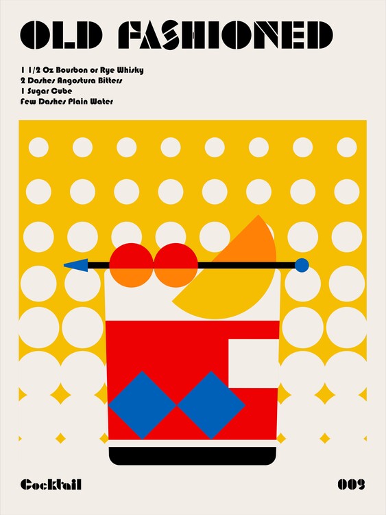 Levně Plakát, Obraz - Old Fashioned Bauhaus Cocktail, Retrodrome, 30 × 40 cm