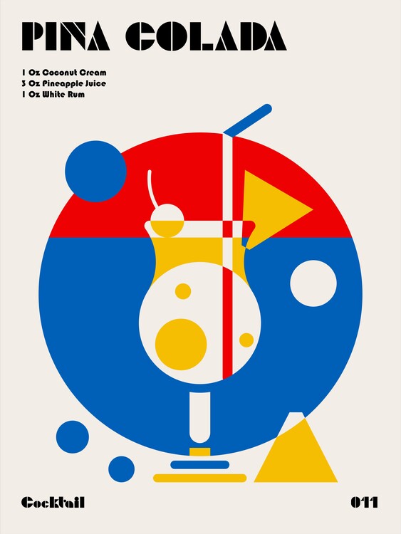 Levně Plakát, Obraz - Pina Colada Bauhaus Cocktail, Retrodrome, 30 × 40 cm