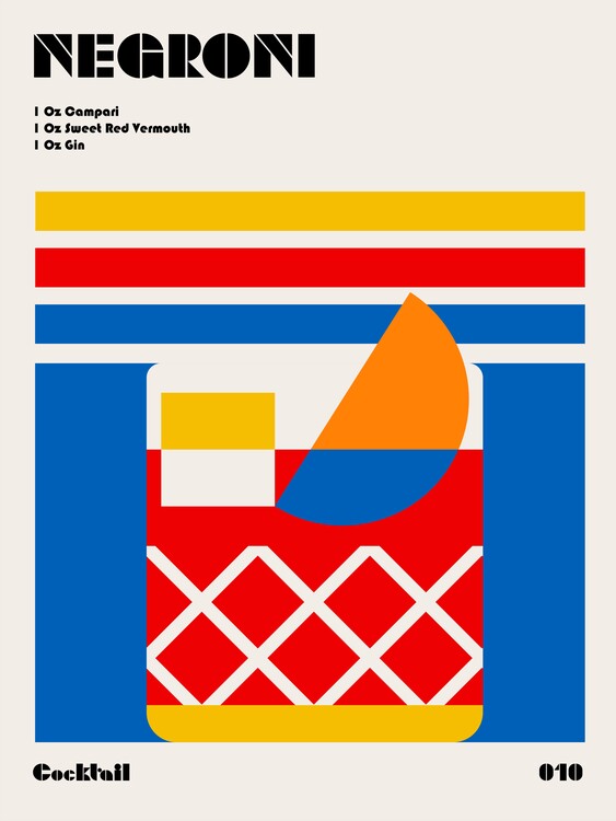 Levně Plakát, Obraz - Negroni Bauhaus Cocktail, Retrodrome, 30 × 40 cm
