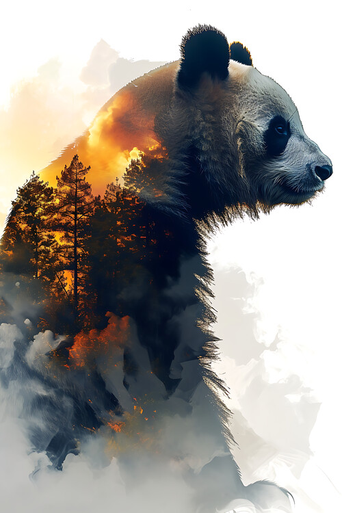 Poster Panda, double exposure