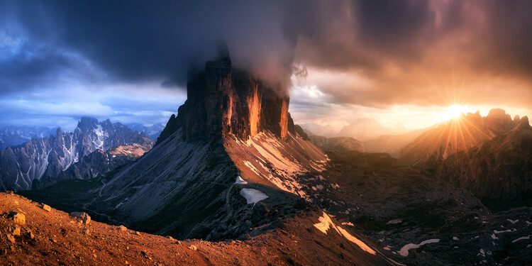 Плакат Dramatic Summer Sunset at Tre Cime di Lavaredo