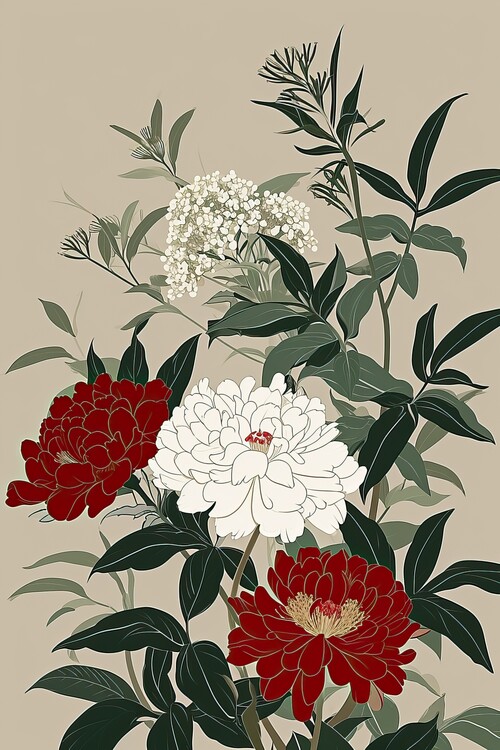Plakát Illustration of some Japanese flowers