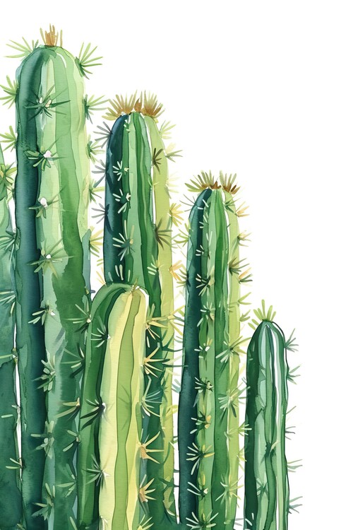 Plakat Green cactus on white background