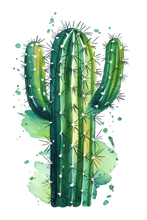 Poster Green cactus on white background