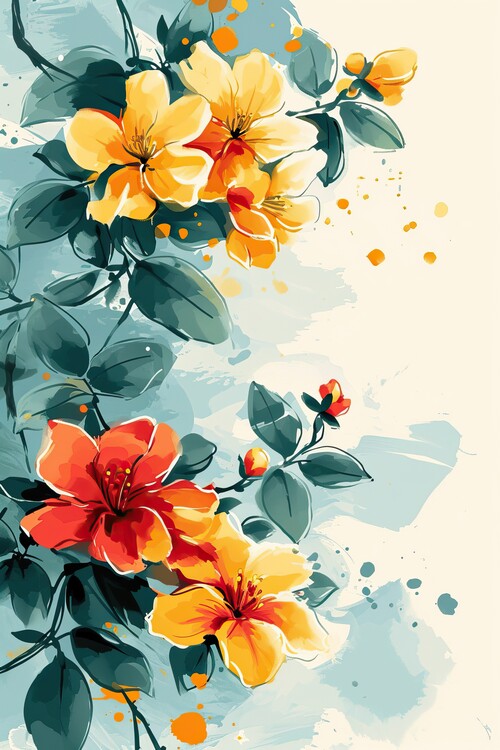 Plakát Illustration of some Japanese flowers