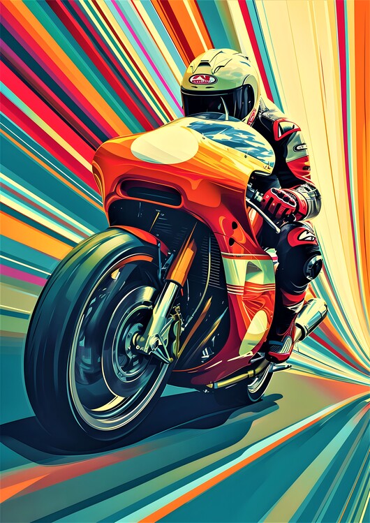 Poster Fast Motorcycle At Speed Colorful Wall Art