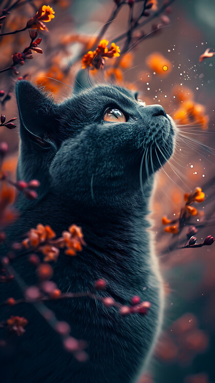 Poster Cat and flowers