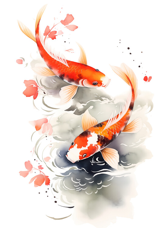 Poster Japanese Koi watercolour