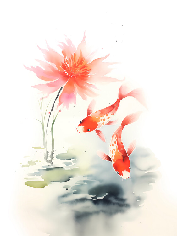 Плакат Koi Fish Watercolor Painting