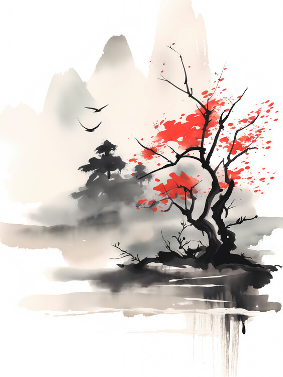 Плакат Japanese Landscape Sumi-e Art