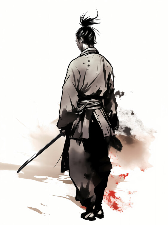Poster Japanese Samurai Warrior Sumi-e