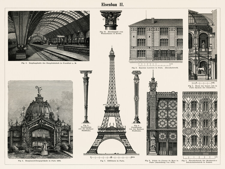 Poster Antique Illustration of Cast Iron Architecture, Eiffel Tower