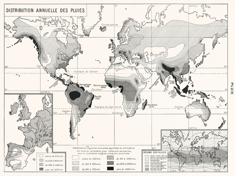 Plakat Antique Illustration of Annual Rainfall Distribution