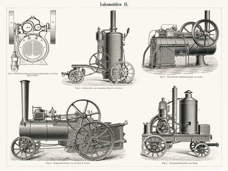 Poster Antique Illustration of Locomotives / Engine Trains