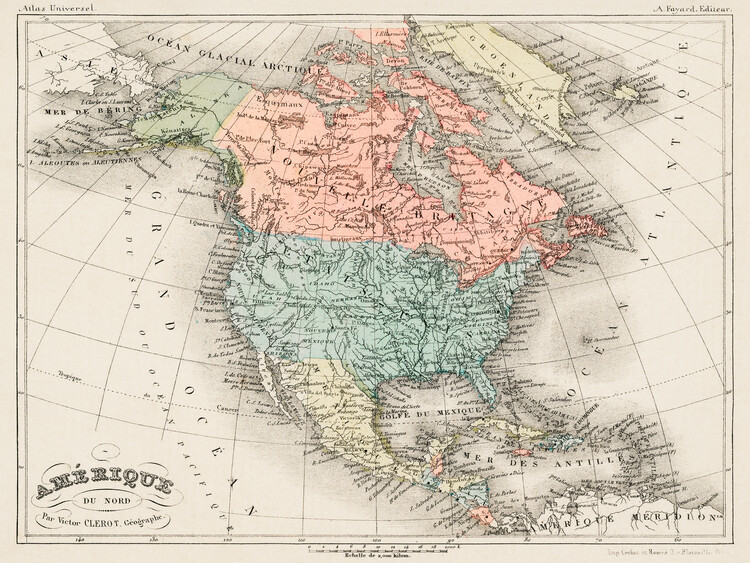 Plakat Antique Illustration of Amerique du Nord (Map of the States)
