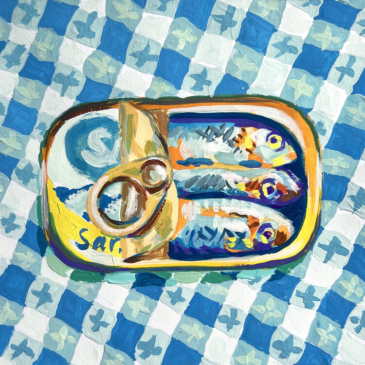 Levně Plakát, Obraz - Tin of Sardines, Key and Sea, 40 × 40 cm