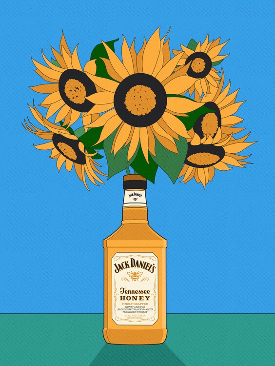 Poster Sunflowers in Honey Whiskey Retro Illustration