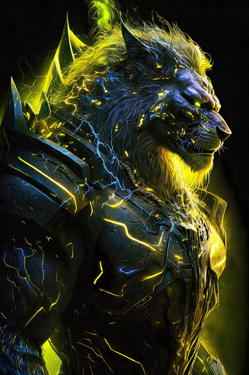Плакат Yellow Lightning Lion Warrior
