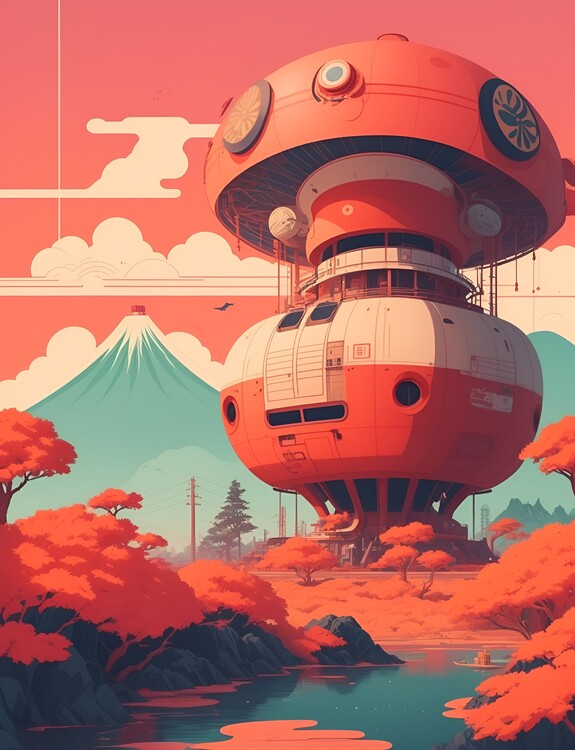Poster Mushroom House in the Clouds