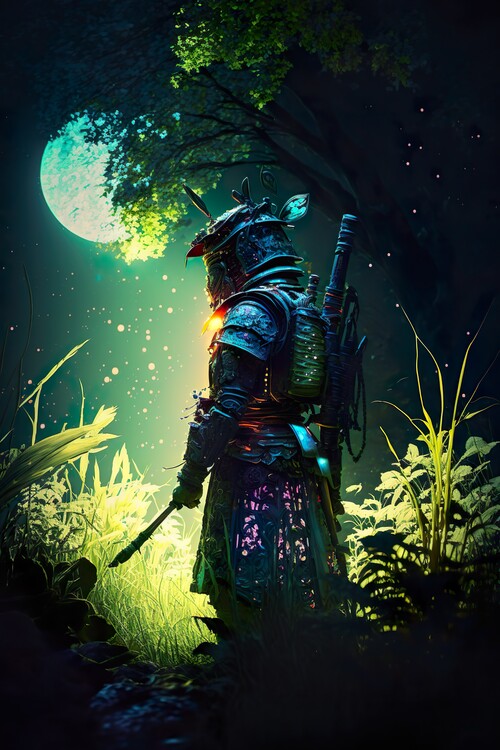 Poster Green Japanese Samurai