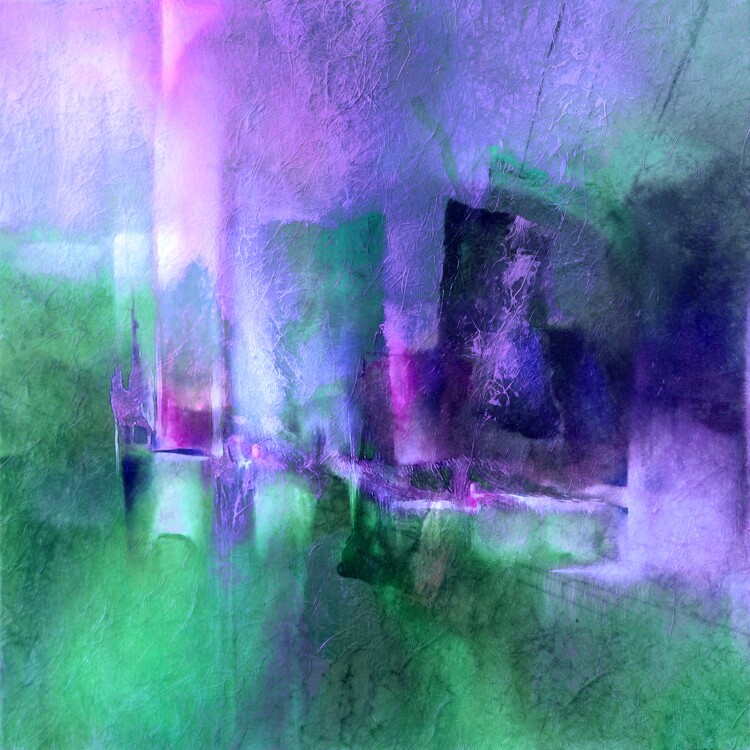 Plagát Dancing shapes in purple and green