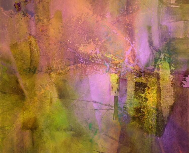Póster Dancing shapes in pink and gold