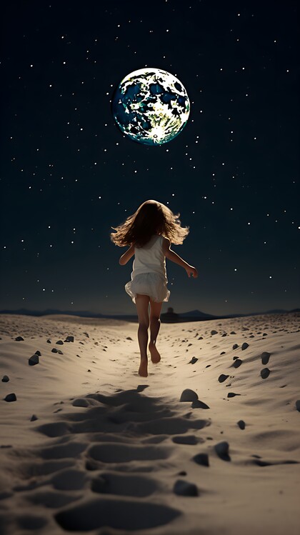 Плакат Girl walking on the moon