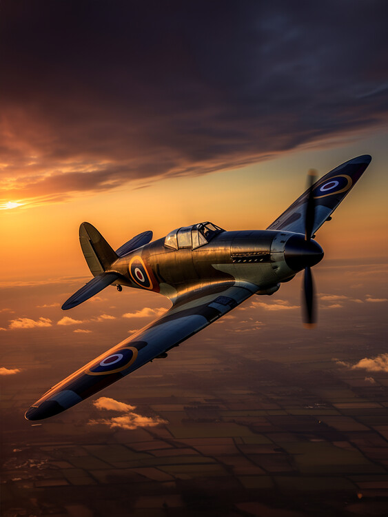 Poster Fighter Propeller Plane in sunset