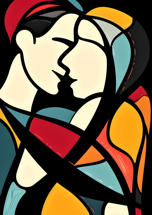 Poster Vibrant Abstract Hug and Kiss