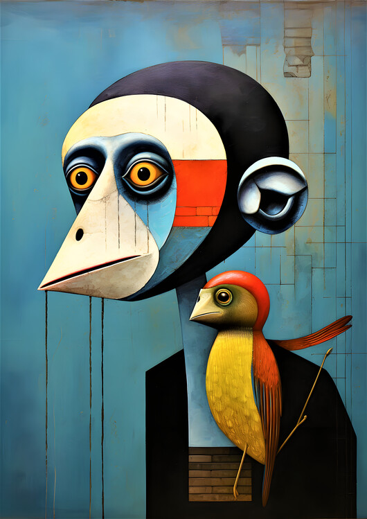 Poster Monkey and Parrot Abstraction
