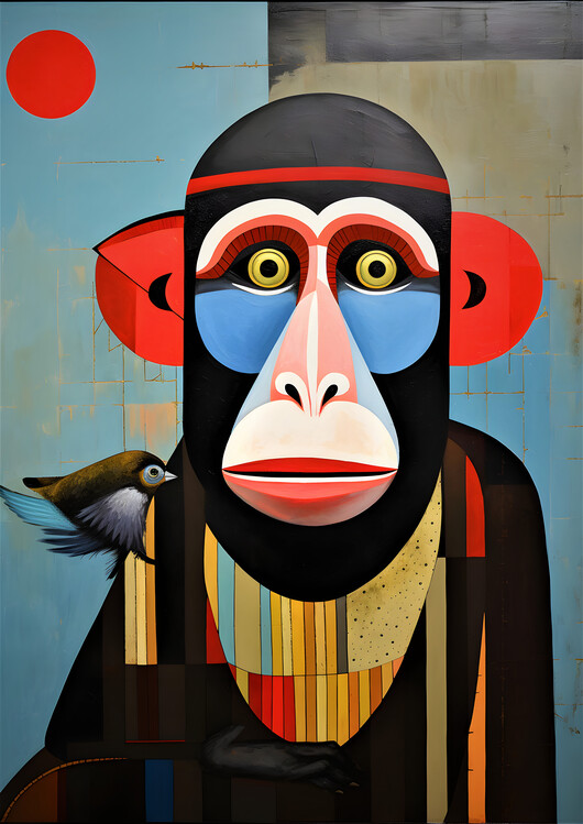 Poster Abstract Monkey With Abstract Sparrow