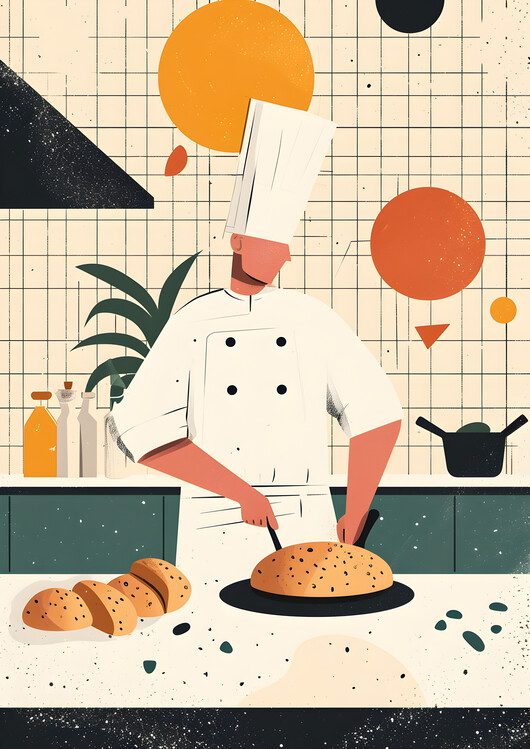 Poster Simple Kitchen with Chef Cook Scene