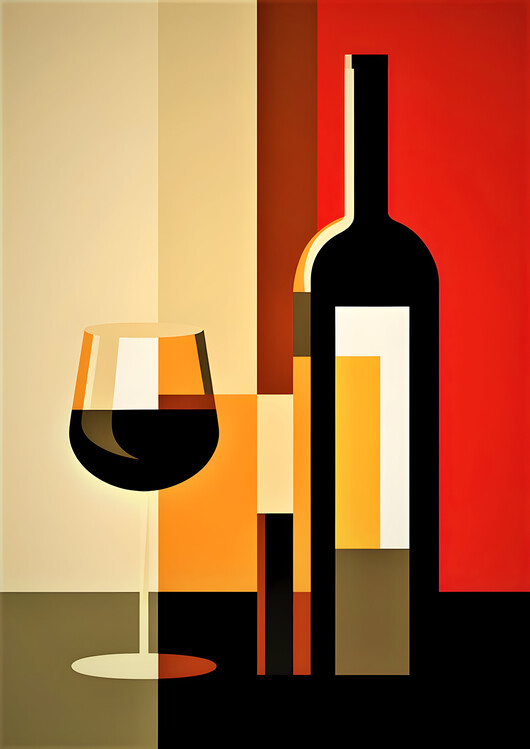 Poster Fine Red Wine Bottle and Glass