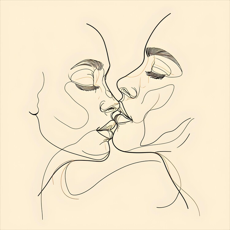 Poster Sensual Kiss Line Art