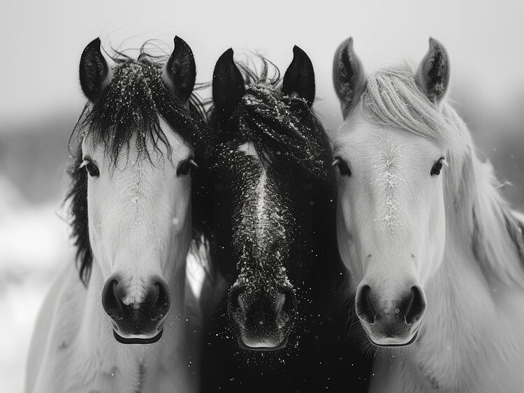 Poster 3 Horses Black and White