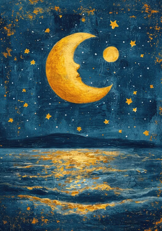 Plakat Maritim Moon Waves Sea Ocean Poster Print