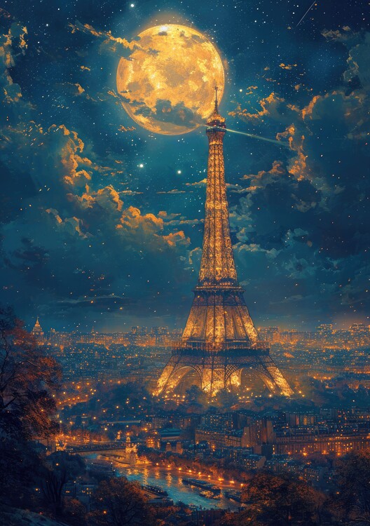 Poster Paris Eiffel Tower France, inspired by Van Gogh