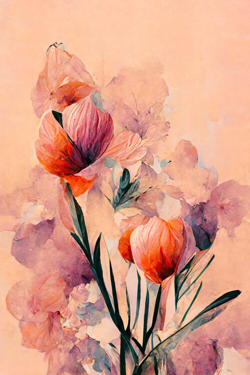 Canvas Print Abstract Coral Flowers (Peach)