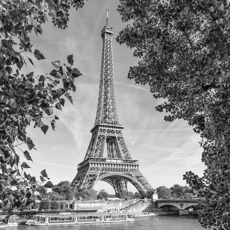 Poster PARIS Monochrome Eiffel Tower & River Seine