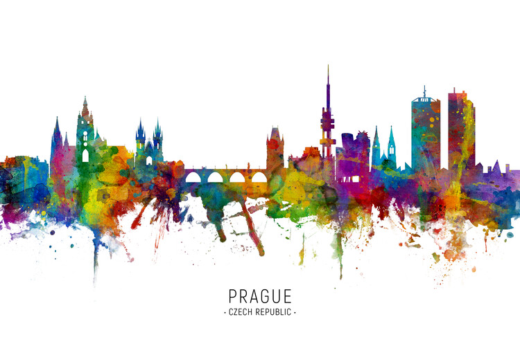 Плакат Prague Czech Republic Skyline Cityscape Painting Watercolor