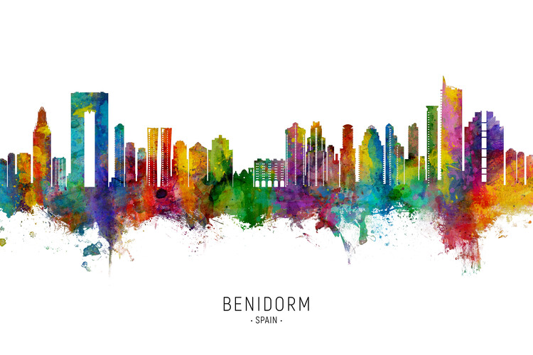 Плакат Benidorm Spain Skyline Cityscape Painting Watercolor