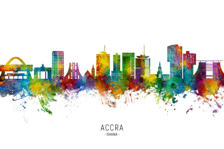 Плакат Accra Ghana Skyline Cityscape Painting Watercolor