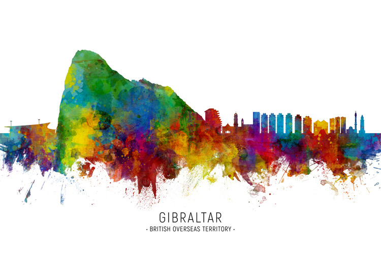 Плакат Gibraltar Skyline Cityscape Painting Watercolor