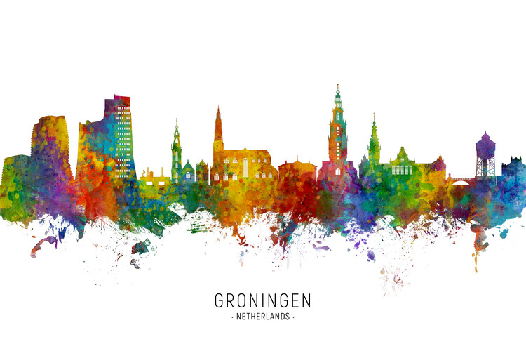 Плакат Groningen Netherlands Holland Skyline Cityscape Painting Wat